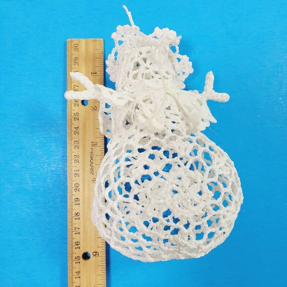 Crochet Snowman Ornament Set Of Three White Starched Glitter Sparkle 6” - Picture 4 of 6